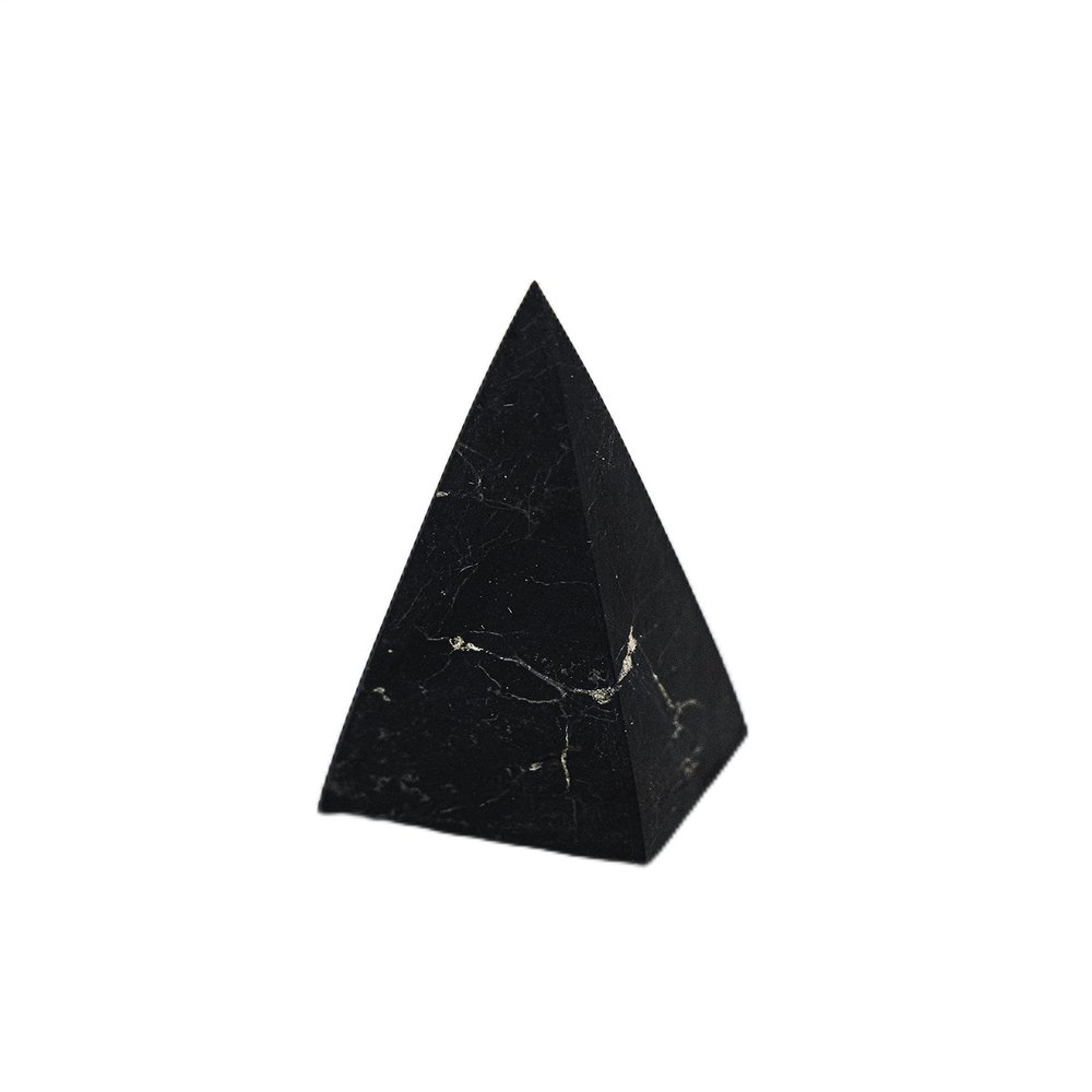 Shungite Club Shungite Stone High Pyramid Unpolished, Black, 50 mm