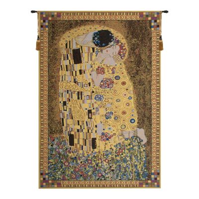 C Charlotte Home Furnishings Inc The Kiss (Yellow) Belgian Tapestry Wall Hanging | Viscose Cotton and Polyester Blend Wall Art | 16 in. x 24 in. | Home Decor Accents | Inspired by Gustav Klimt