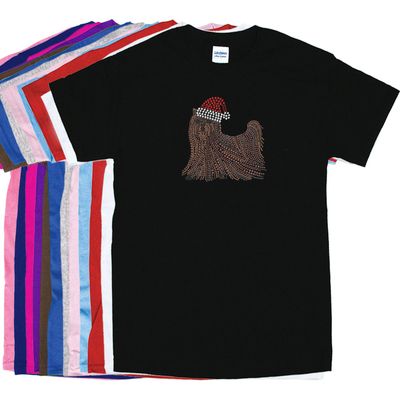 Sparkle in the Closet Yorkie with Santa Hat - Rhinestone Unisex Christmas Shirt Red