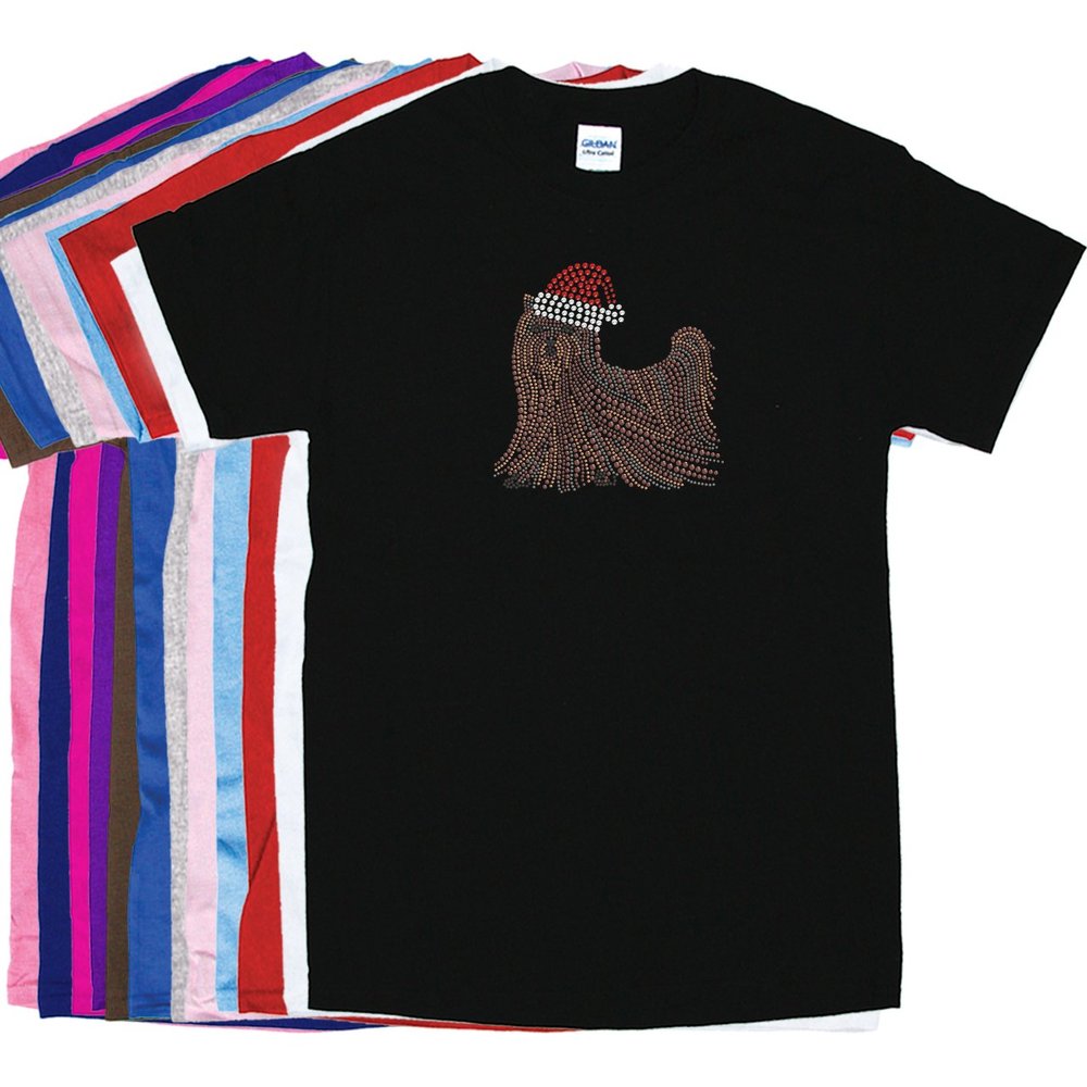Sparkle in the Closet Yorkie with Santa Hat - Rhinestone Unisex Christmas Shirt Black