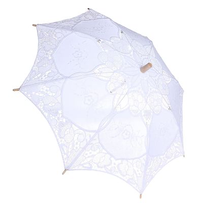 Fdit Lace Umbrella, Vintage Wedding Decoration, Pure Cotton, White, Large, 60cm Diameter, Photo Props