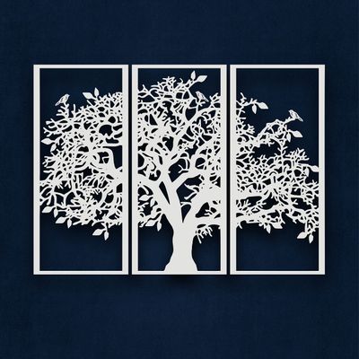 3 Panels Family Tree Metal Wall Decor Tree of Life Metal Wall Art, Home Bedroom Living Room Decor 3D Wall Art 3 Panels Family Tree Metal Wall Decor Modern Decoration (White, 59"W x 40"H/150x101cm)