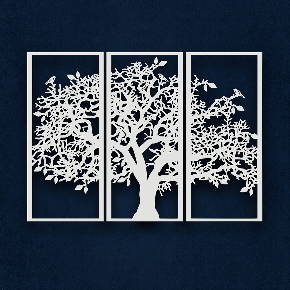 3 Panels Family Tree Metal Wall Decor Tree of Life Metal Wall Art, Home Bedroom Living Room Decor 3D Wall Art 3 Panels Family Tree Metal Wall Decor Modern Decoration (White, 59"W x 40"H/150x101cm)