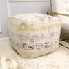 Pasargad Home Grandcanyon Premium Cotton, Cotton Pouf, Jacquard Woven- Polly Beads Stuffed Pouf- Sitting, Foot Stool- Poufs for Living Room - Luxury Room Decor, 18" x 18" x 18", Ivory/Gold view 2