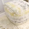 Pasargad Home Grandcanyon Premium Cotton, Cotton Pouf, Jacquard Woven- Polly Beads Stuffed Pouf- Sitting, Foot Stool- Poufs for Living Room - Luxury Room Decor, 18" x 18" x 18", Ivory/Gold view 4