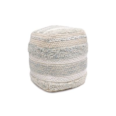 Pasargad Home Grandcanyon Premium Cotton Pouf, 100% Cotton Pouf, Hand Woven- Polly Beads Stuffed Pouf- Sitting, Foot Stool - Square Poufs for Living Room - Luxury Room Decor, 20"x20"x20", Beige