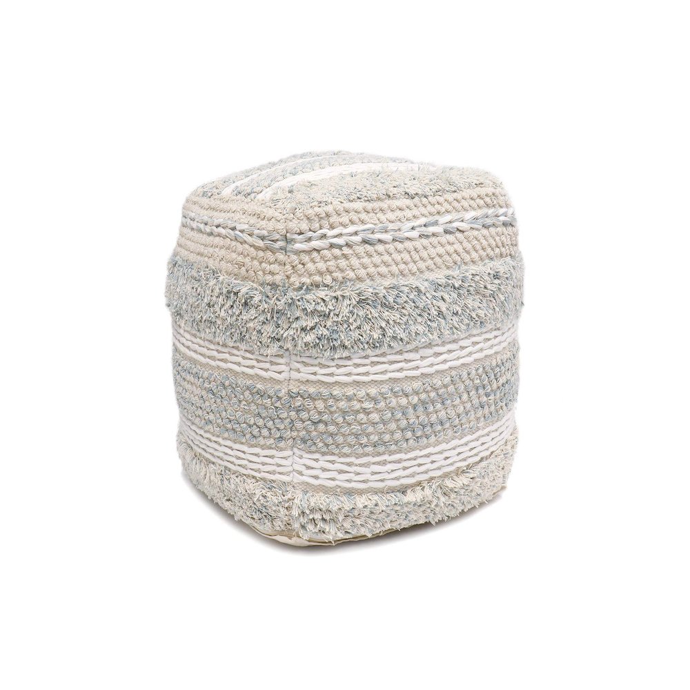 Pasargad Home Grandcanyon Premium Cotton Pouf, 100% Cotton Pouf, Hand Woven- Polly Beads Stuffed Pouf- Sitting, Foot Stool - Square Poufs for Living Room - Luxury Room Decor, 20"x20"x20", Beige