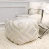 Pasargad Home Grandcanyon Cotton Shaggy Pouf, 100% Cotton Pouf, Hand Woven- Polly Beads Stuffed Pouf- Sitting, Foot Stool - Square Poufs for Living Room - Luxury Room Decor, 17"x17"x17", Ivory/Silver view 2
