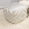 Pasargad Home Grandcanyon Cotton Shaggy Pouf, 100% Cotton Pouf, Hand Woven- Polly Beads Stuffed Pouf- Sitting, Foot Stool - Square Poufs for Living Room - Luxury Room Decor, 17"x17"x17", Ivory/Silver view 4