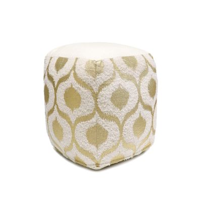 Pasargad Home Grandcanyon Cotton Pouf, 100% Cotton Pouf, Handwoven- Polly Beads Stuffed - Sitting, Foot Stool- Poufs for Living Room - Luxury Room Decor, 20" x 20" x 20", Ivory/Gold