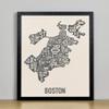 Framed Boston Neighborhoods Map Art Screen Print, Ivory & Grey, 11" x 14" in Black Frame view 1