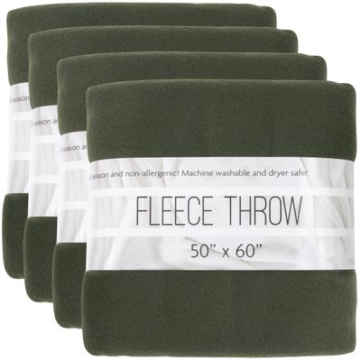 (24 Pack) Bulk Fleece 50x60 Throw Blankets for Wedding Favors, Homeless Women, Men, Homes, Bed, Sofa, Couch, Office, Pet Blankets, Travel | Soft Warm Lightweight Throw Blankets in Bulk (Dark Green)