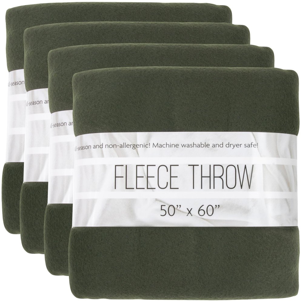 (24 Pack) Bulk Fleece 50x60 Throw Blankets for Wedding Favors, Homeless Women, Men, Homes, Bed, Sofa, Couch, Office, Pet Blankets, Travel | Soft Warm Lightweight Throw Blankets in Bulk (Dark Green)