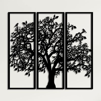 3 Panels Family Tree Metal Wall Decor Tree of Life Metal Wall Art, Home Bedroom Living Room Decor 3D Wall Art 3 Panels Family Tree Metal Wall Decor Modern Decoration (Black, 30"W x 20"H/76x51cm)