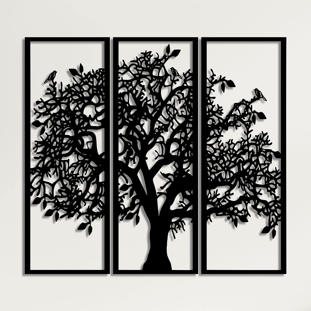 3 Panels Family Tree Metal Wall Decor Tree of Life Metal Wall Art, Home Bedroom Living Room Decor 3D Wall Art 3 Panels Family Tree Metal Wall Decor Modern Decoration (Black, 30"W x 20"H/76x51cm)