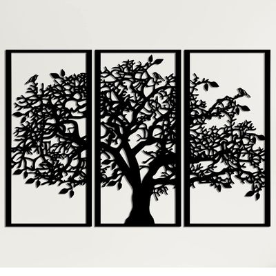 3 Panels Family Tree Metal Wall Decor Tree of Life Metal Wall Art, Home Bedroom Living Room Decor 3D Wall Art 3 Panels Family Tree Metal Wall Decor Modern Decoration (Black, 69"W x 46"H/175x117cm)