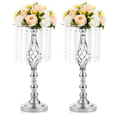 2 Pcs 19.3 inches Tall Crystal Flower Stand Wedding Road Lead Tall Flower Holders Centerpiece Crystal Flower Chandelier Metal Flower Vase for Reception Tables Wedding Supplies