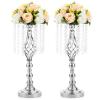 2 Pcs 19.3 inches Tall Crystal Flower Stand Wedding Road Lead Tall Flower Holders Centerpiece Crystal Flower Chandelier Metal Flower Vase for Reception Tables Wedding Supplies view 1