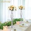 2 Pcs 19.3 inches Tall Crystal Flower Stand Wedding Road Lead Tall Flower Holders Centerpiece Crystal Flower Chandelier Metal Flower Vase for Reception Tables Wedding Supplies view 2