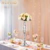 2 Pcs 19.3 inches Tall Crystal Flower Stand Wedding Road Lead Tall Flower Holders Centerpiece Crystal Flower Chandelier Metal Flower Vase for Reception Tables Wedding Supplies view 3