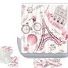 Amagical Paris Eiffel Tower Decor 16 Piece Bathroom Mat Set Shower Curtain Set Paris Tower with Pink Flowers and Butterflies Hot Air Balloon Bath Mat Contour Mat Toilet Cover Shower Curtain 12 Hooks view 1