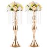 2 Pcs 21.3 inches Tall Crystal Flower Stand Wedding Road Lead Flowers Holders Centerpiece Metal Chandelier for Reception Tables Supplies view 1