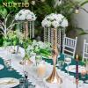 2 Pcs 21.3 inches Tall Crystal Flower Stand Wedding Road Lead Flowers Holders Centerpiece Metal Chandelier for Reception Tables Supplies view 3