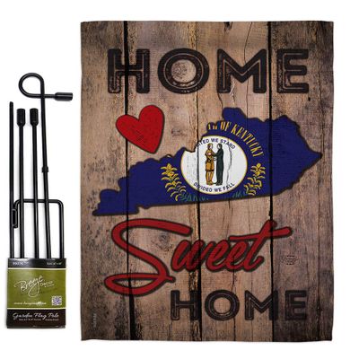 State Kentucky Home Sweet Garden Flag Set with Stand Americana States USA American Territories Republic Country Particular Area Small Decorative Gift Yard House Banner Double-Sided Made In 13 X 18.5