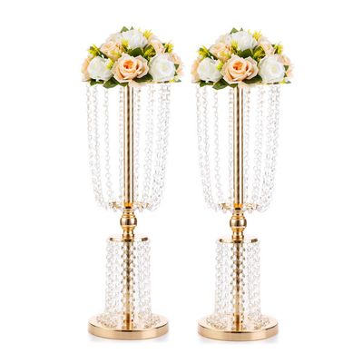 2 Pcs 23.75 inches Gold Vases for Centerpieces Tall Crystal Metal Vase Flower Stand Holders Wedding Centerpiece Chandelier for Reception Tables Wedding Supplies