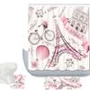 Amagical Paris Eiffel Tower Decor 3 Piece Bathroom Mat Set Shower Curtain Set Paris Tower with Pink Flowers and Butterflies Hot Air Balloon Bath Mat Contour Mat Shower Curtain 12 Hooks view 1