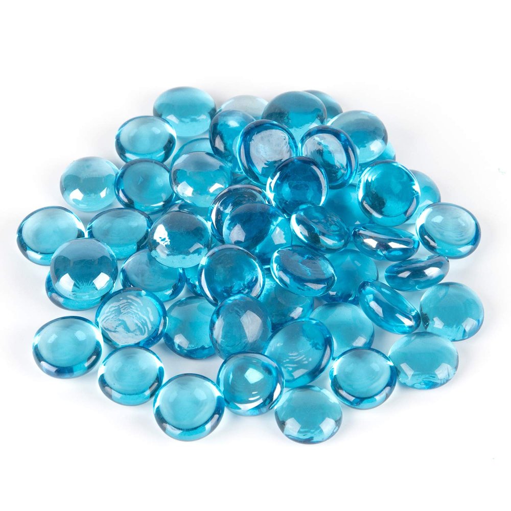 WGV Flat Marbles, Pebbles, Glass Gems for Vase Fillers, Wedding, Decoration, Crystal Rocks, Aqua (20 Pounds, Approx 2000 pcs)