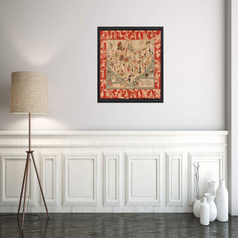 1930 A Map of Mother Goose Land. "A picture map for those, old & young, who love Mother Goose."|18x24 Ready to Frame