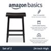 Amazon Basics Solid Wood Saddle-Seat Counter Height Bar Stools for Kitchen Island with Footrest, 24-Inch Height, Black, Set of 2 view 3