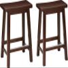 Amazon Basics Solid Wood Saddle-Seat Counter Height Bar Stools for Kitchen Island with Footrest, 24-Inch Height, Walnut, Set of 2 view 1