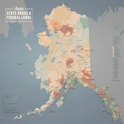 Alaska State Parks & Federal Lands Map 24x36 Poster (Tan & Slate Blue)