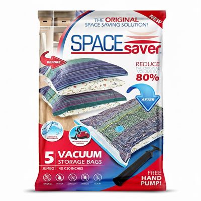 5 Pack Jumbo Vacuum Storage Bags for Comforters, Blankets & Clothes  Jumbo Vacuum Sealed Compression Bags with Hand Pump  Space Saver Storage Bags for Bedding, Moving, Travel & Organization