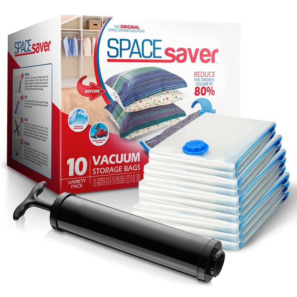 10-Pack Variety Vacuum Storage Bags for Comforters, Blankets & Clothes  Vacuum Sealed Compression Bags with Hand Pump  Space Saver Storage Bags for Bedding,Travel & Organization (2S, 2M, 3L & 3XL)