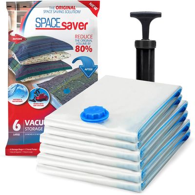 6 Pack Large Vacuum Storage Bags for Comforters, Blankets & Clothes  Vacuum Sealed Compression Bags with Hand Pump  Space Saver Storage Bags for Bedding, Moving, Travel & Organization