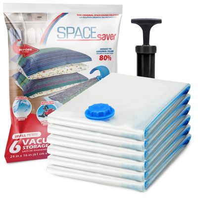 6 Pack Small Vacuum Storage Bags for Comforters, Blankets & Clothes Vacuum Sealed Compression Bags with Hand Pump Space Saver Storage Bags for Bedding, Moving, Travel & Organization