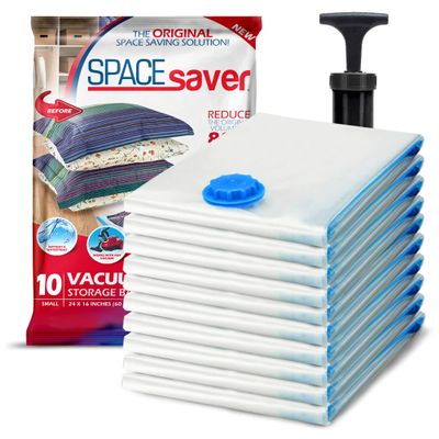 10 Pack Small Vacuum Storage Bags for Comforters, Blankets & Clothes Vacuum Sealed Compression Bags with Hand Pump Space Saver Storage Bags for Bedding, Moving, Travel & Organization
