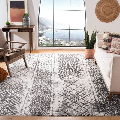 SAFAVIEH Area Rug 8x10 - Adirondack Collection - Large - Silver & Black, Moroccan Boho Design, Non-Shedding & Easy Cleaning, Ideal for Living Room, Bedroom, Office, Dining Space (ADR111H)
