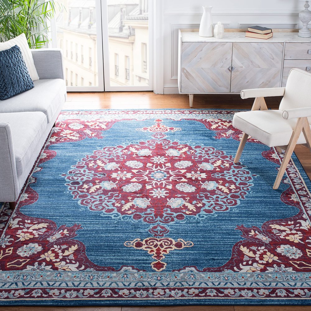 SAFAVIEH Area Rug 8x10 - Brentwood Collection - Large - Navy & Burgundy, Medallion Distressed Design, Non-Shedding & Easy Cleaning, Ideal for Living Room, Bedroom, Office, Dining Space (BNT867P)