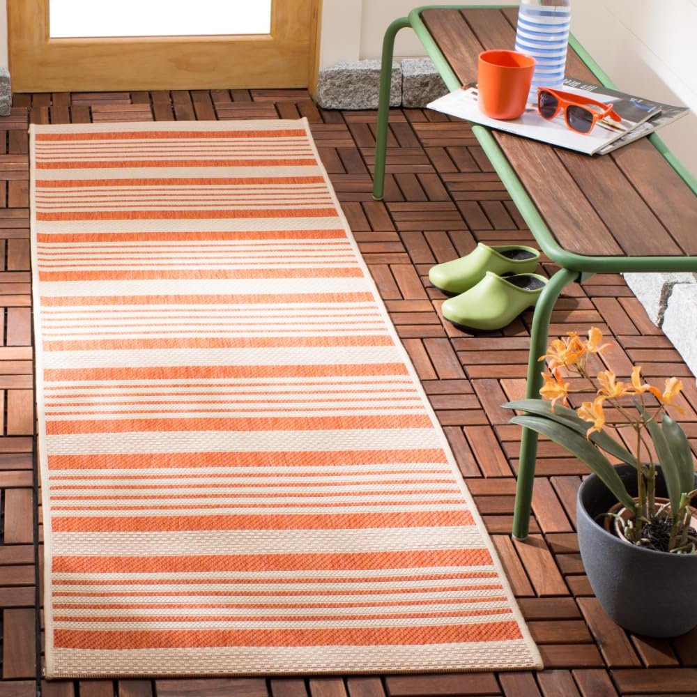 SAFAVIEH Washable Rug Outdoor Courtyard Collection - 2'3" x 10' Runner, Terracotta & Beige, Non-Shedding & Easy Cleaning, Ideal for Patio, Entryway, Mudroom, Hallway, Kitchen (CY6062-241)
