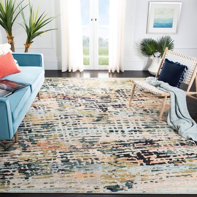 SAFAVIEH Area Rug 8x10 - Madison Collection - Large - Beige & Navy, Modern Abstract Design, Non-Shedding & Easy Cleaning, Ideal for Living Room, Bedroom, Office, Dining Space (MAD454A)