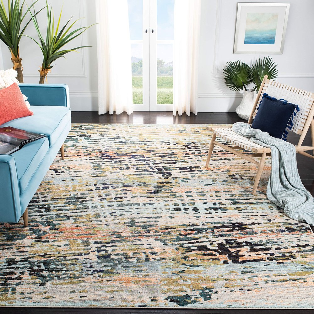 SAFAVIEH Area Rug 8x10 - Madison Collection - Large - Beige & Navy, Modern Abstract Design, Non-Shedding & Easy Cleaning, Ideal for Living Room, Bedroom, Office, Dining Space (MAD454A)