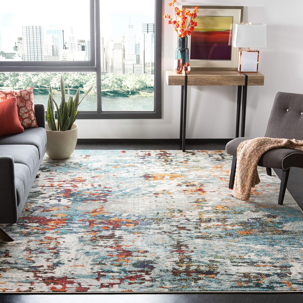 SAFAVIEH Area Rug 8x10 - Madison Collection - Large - Grey & Blue, Modern Abstract Design, Non-Shedding & Easy Cleaning, Ideal for Living Room, Bedroom, Office, Dining Space (MAD471F)