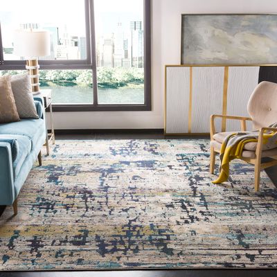 SAFAVIEH Madison Collection Area Rug - 9' x 12', Cream & Blue, Modern Abstract Design, Non-Shedding & Easy Care, Ideal for High Traffic Areas in Living Room, Bedroom (MAD469B)