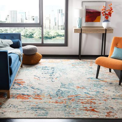 SAFAVIEH Area Rug 8x10 - Madison Collection - Large - Cream & Orange, Modern Abstract Design, Non-Shedding & Easy Cleaning, Ideal for Living Room, Bedroom, Office, Dining Space (MAD478B)