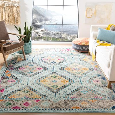 SAFAVIEH Area Rug 8x10 - Madison Collection - Large - Blue & Yellow, Boho Diamond Distressed Design, Non-Shedding & Easy Cleaning, Ideal for Living Room, Bedroom, Office, Dining Space (MAD418K)
