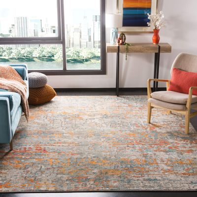 SAFAVIEH Area Rug 8x10 - Madison Collection - Large - Grey & Orange, Modern Abstract Design, Non-Shedding & Easy Cleaning, Ideal for Living Room, Bedroom, Office, Dining Space (MAD460F)